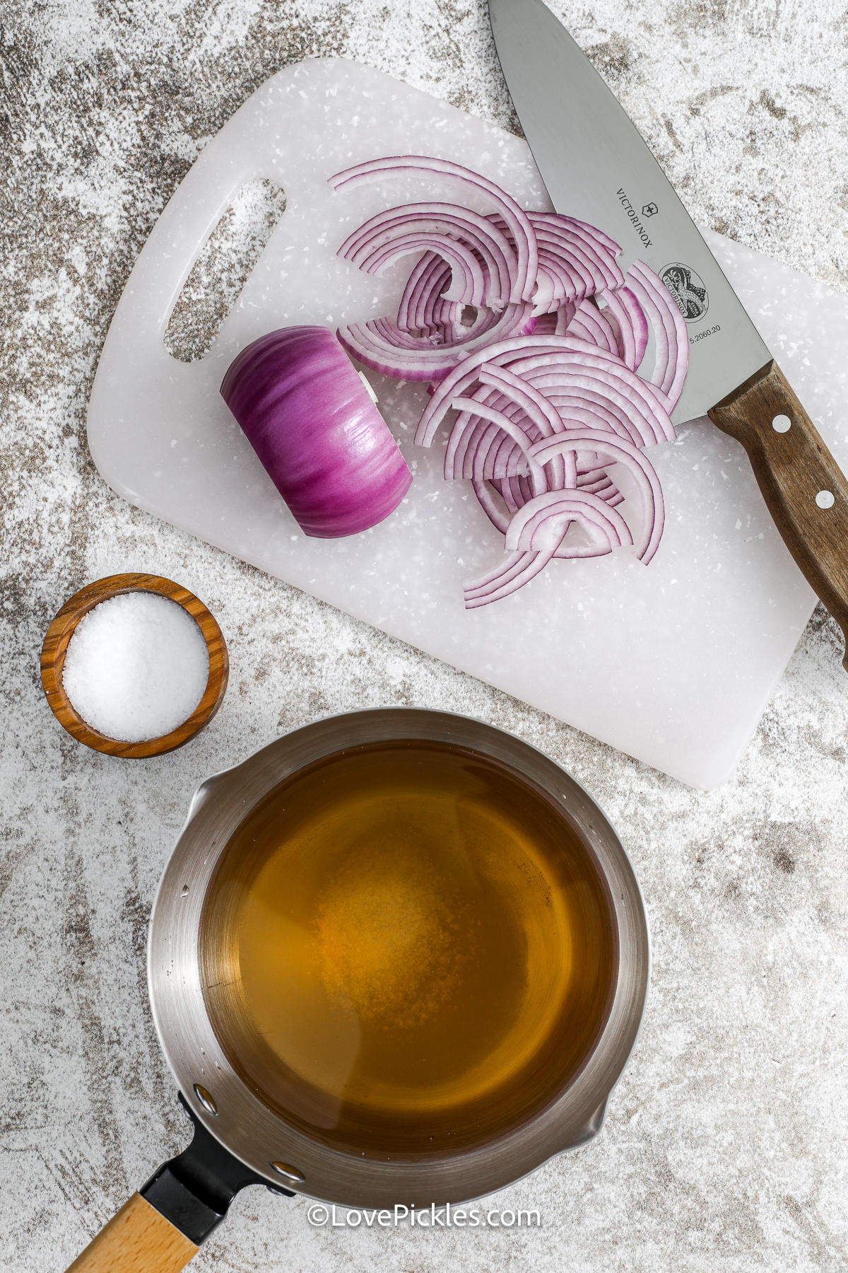 prepped ingredients for pickled red onions
