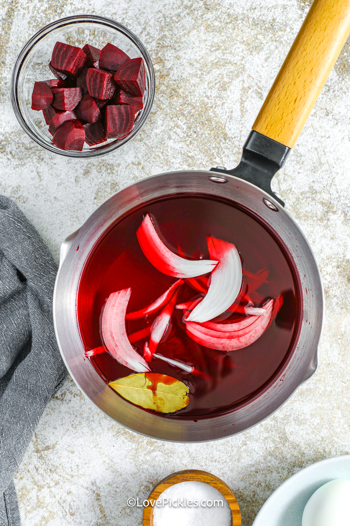 beet pickled eggs liquid in a pot