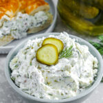dill pickle cream cheese in a bowl