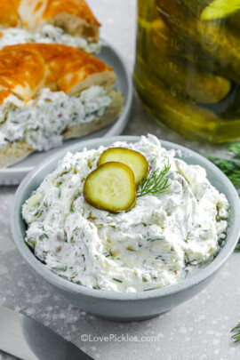 dill pickle cream cheese in a bowl