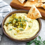 bowl of dill pickle hummus