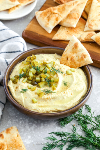 bowl of dill pickle hummus