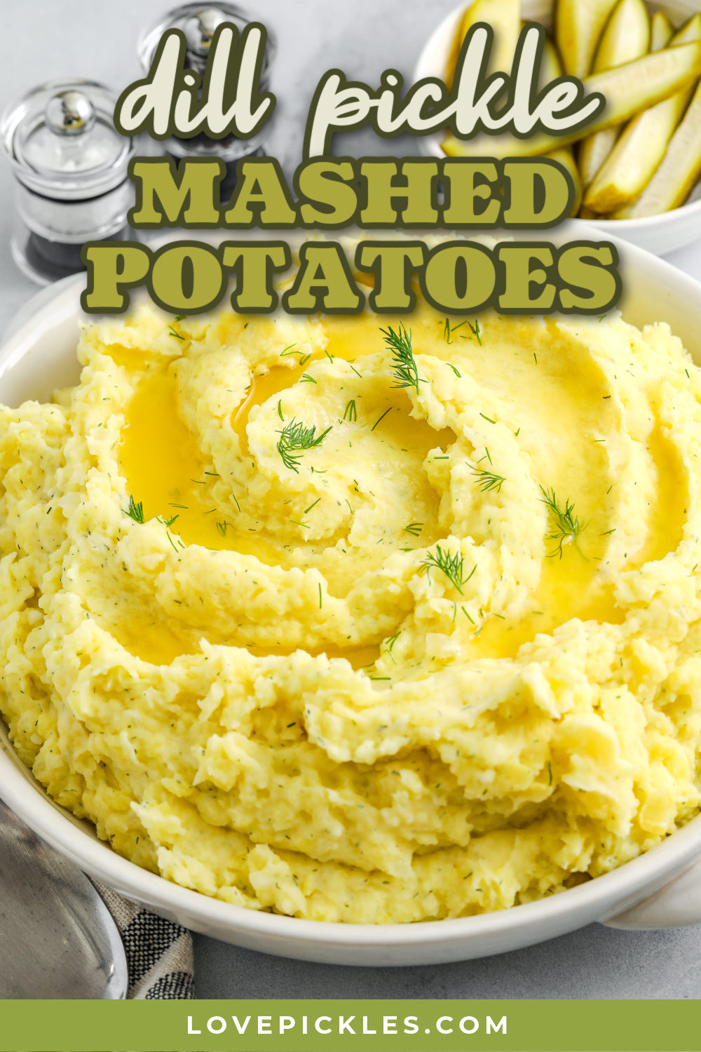 dill pickle mashed potatoes with text