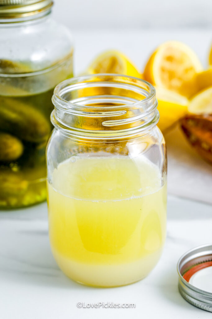ingredients for viral dill pickle lemonade in a jar