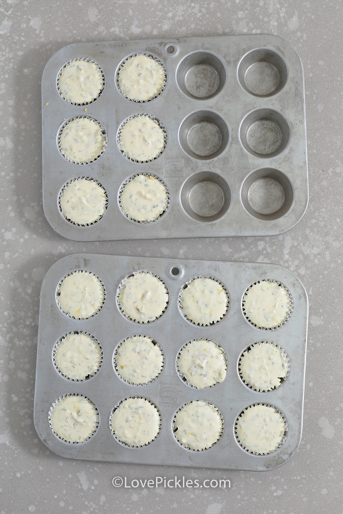 savory dill pickle cheesecake appetizers in muffin tins