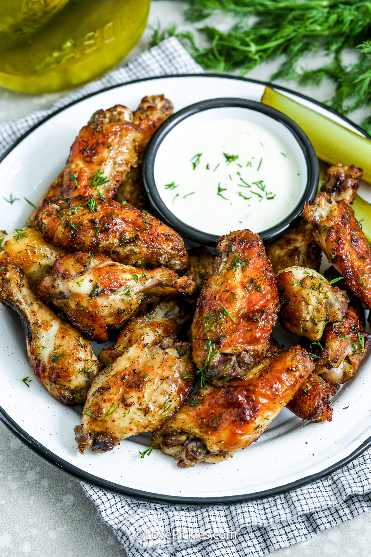 dill pickle chicken wings on a plate